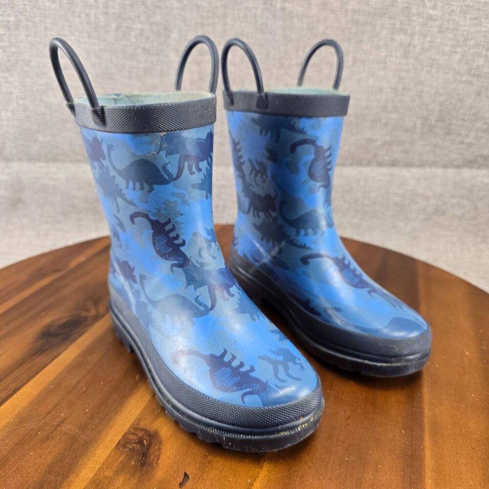 Kids Dinosaur Rubber Rain Boots By Lilly & Dan Size 11/12 Blue & Black - Picture 7 of 13